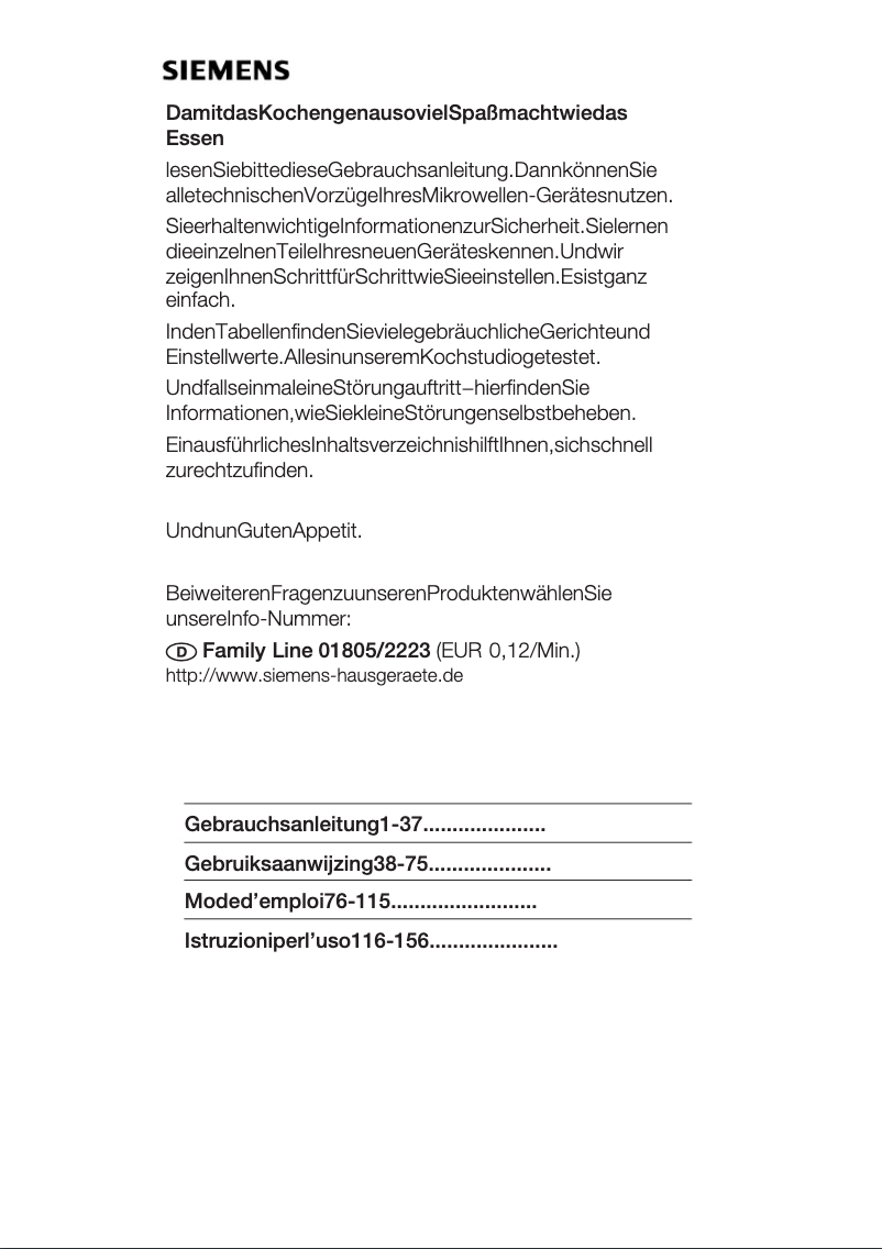 Page 1 de la notice Manuel utilisateur Siemens HF25M760