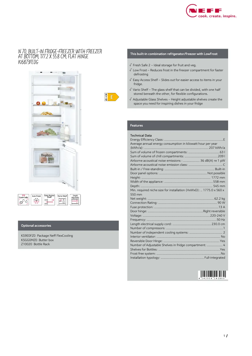 Page n°1 - Fiche technique Neff KI6873FE0G