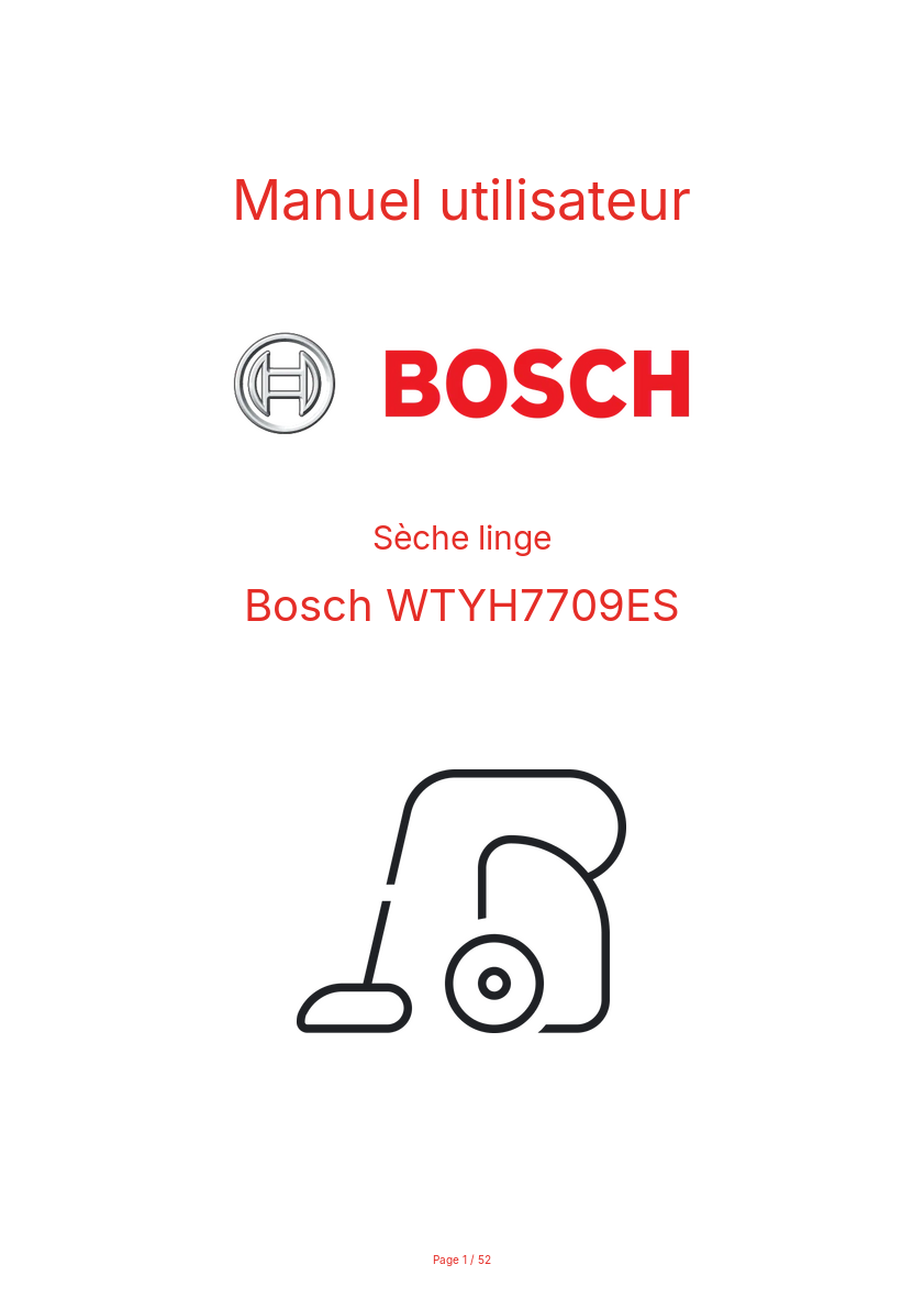 Page 1 de la notice Manuel utilisateur Bosch WTYH7709ES