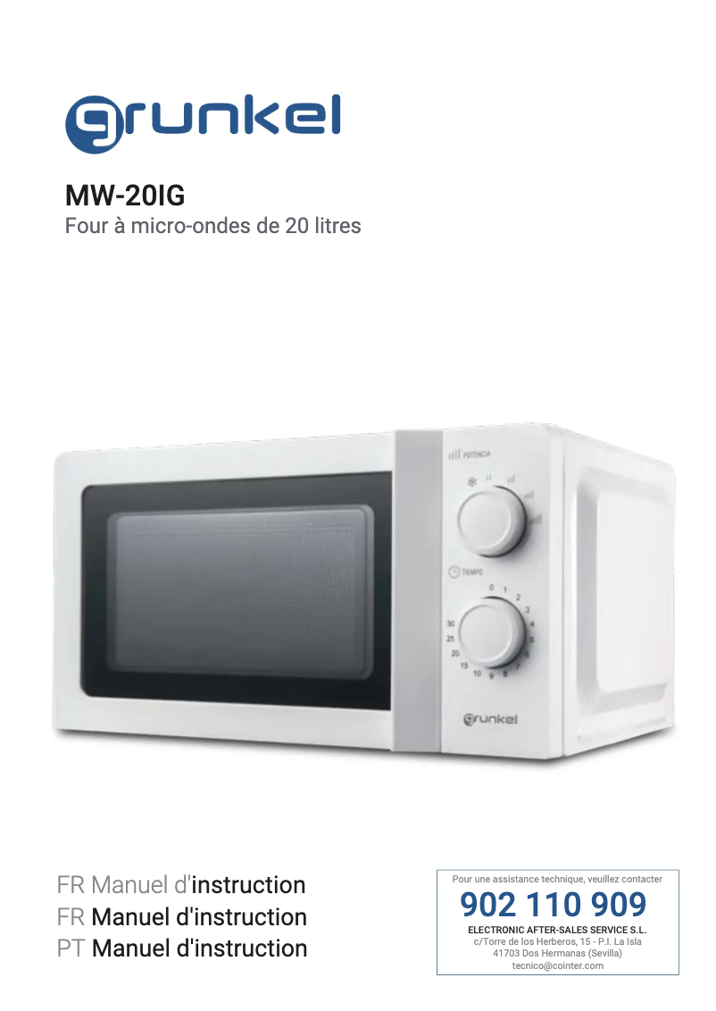 Page 1 de la notice Manuel utilisateur Grunkel MW-20IG