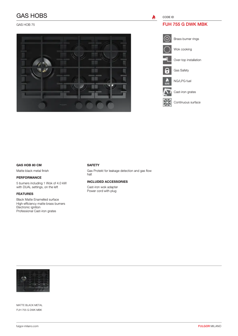 Page n°1 - Fiche technique Fulgor Milano FUH 755 G DWK MBK
