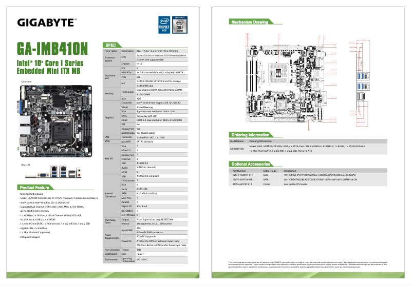 Page 1 de la notice Fiche technique Gigabyte GA-IMB410N