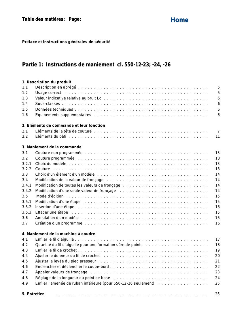 Page n°1 - Manuel utilisateur Dürkopp Adler 550-12-24