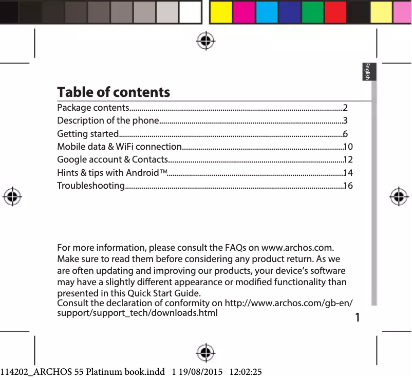 Page 1 de la notice Manuel utilisateur Archos 55 Platinum