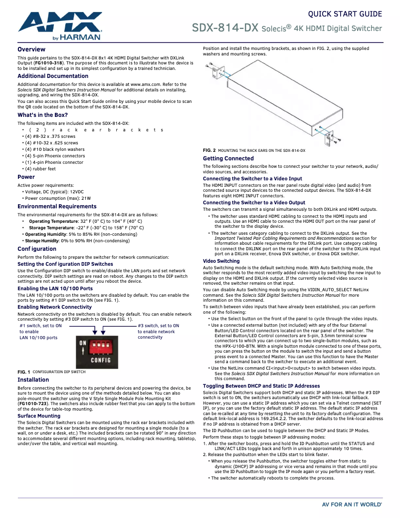Page n°1 - Manuel utilisateur AMX Solecis SDX-814-DX