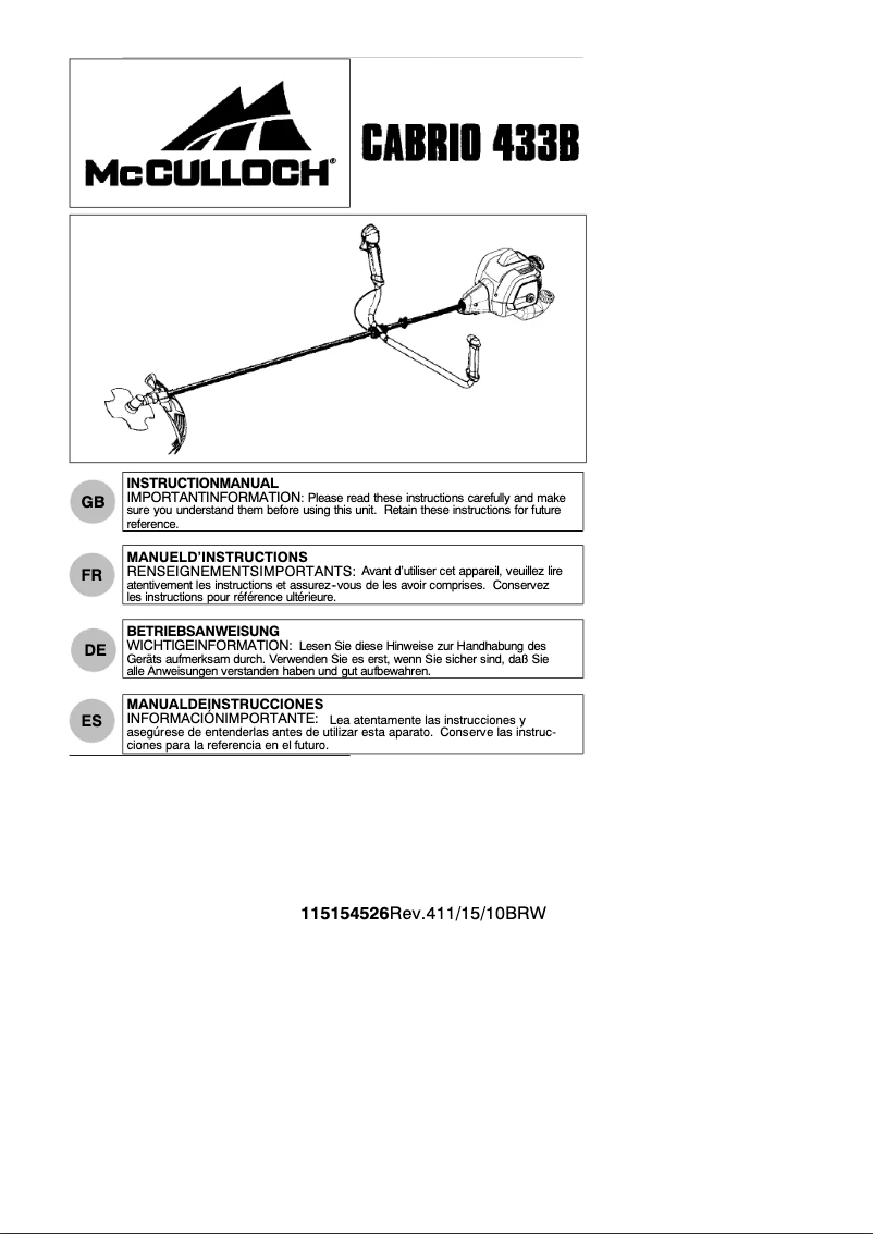 Image de la première page du manuel de l'appareil Cabrio 433B
