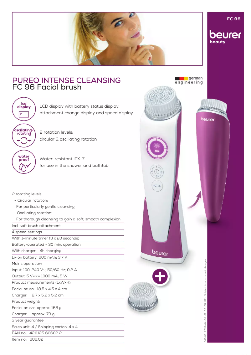 Page 1 de la notice Fiche technique Beurer FC 96