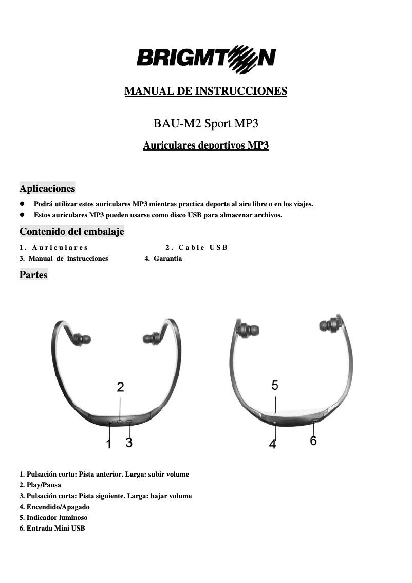 Page n°1 - Manuel utilisateur Brigmton BAU-M2