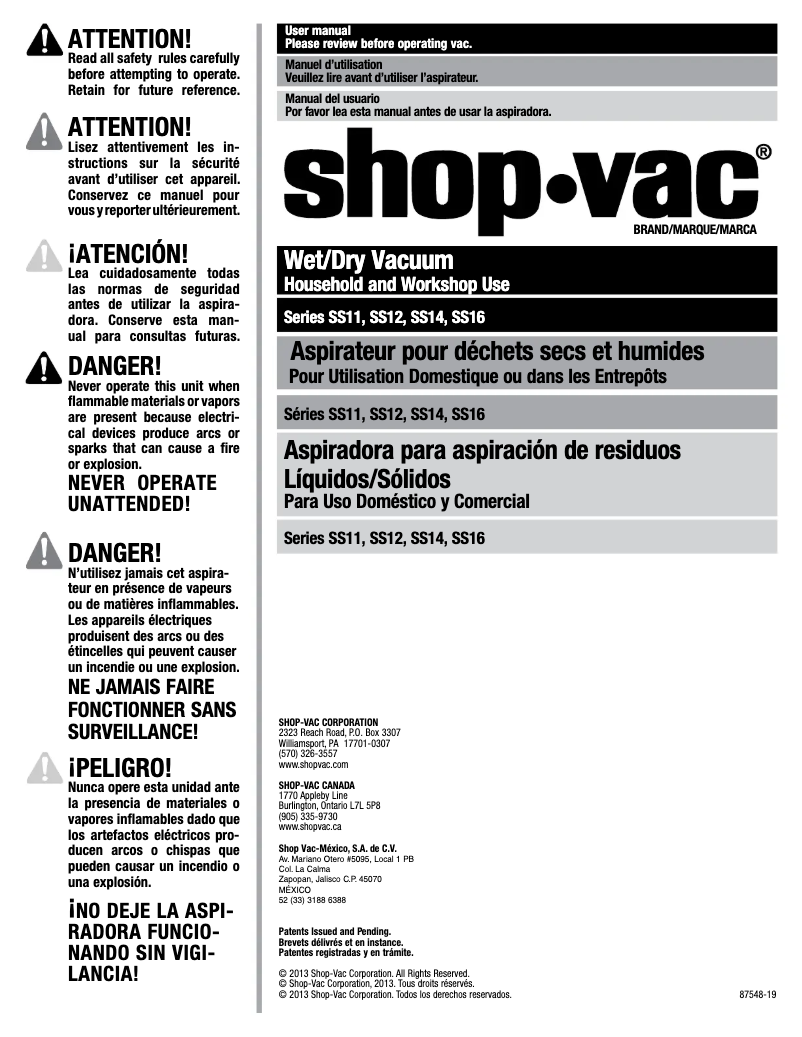 Página 1 del manual Manual de usuario Shop-Vac 5985000