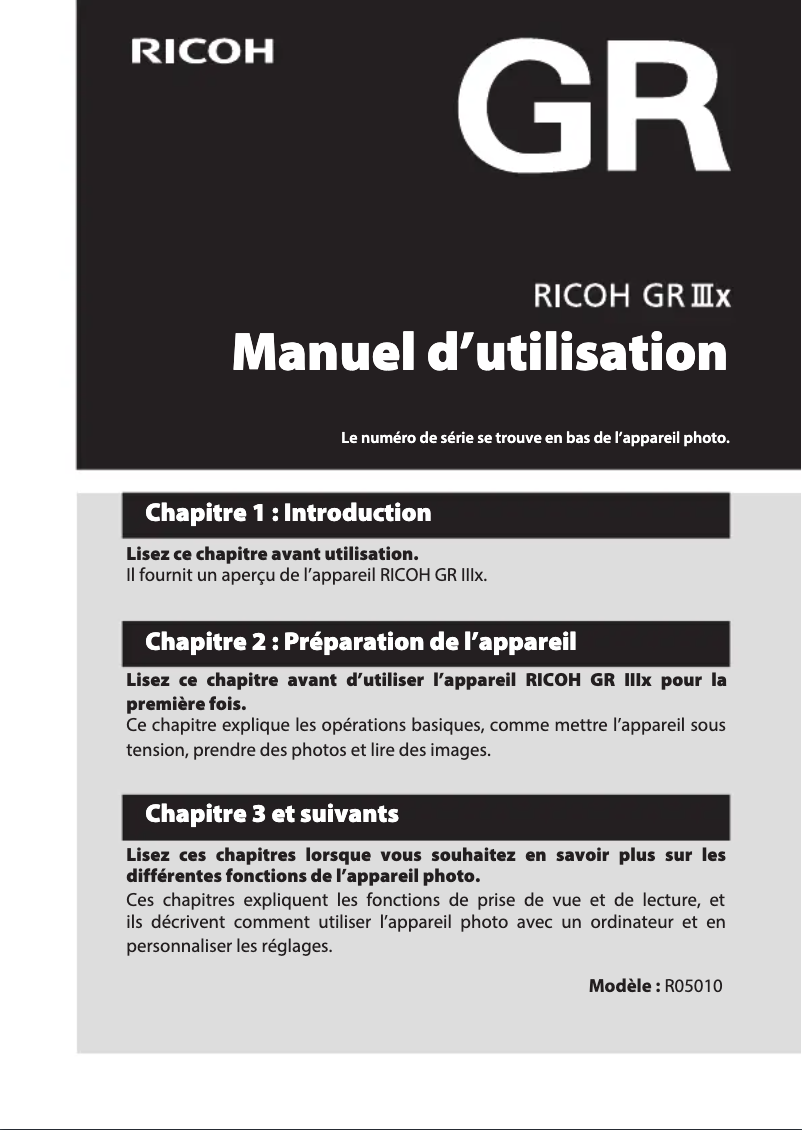 Image de la première page du manuel de l'appareil GR IIIx