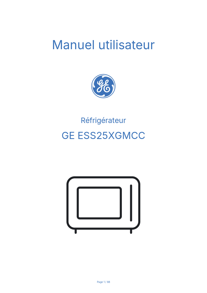 Image de la première page du manuel de l'appareil ESS25XGMCC
