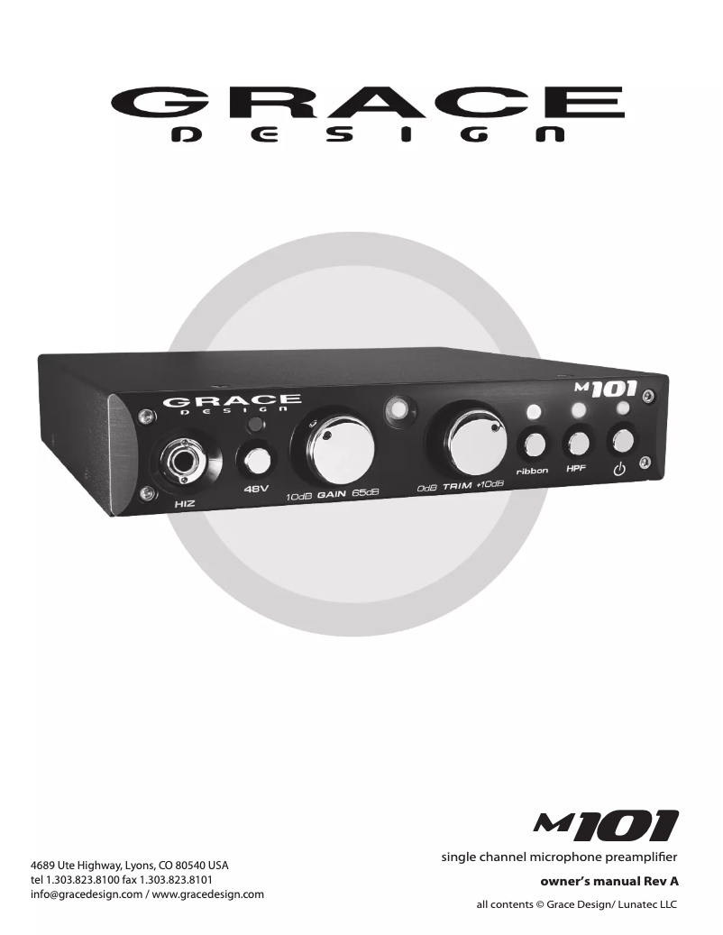 Page 1 de la notice Manuel utilisateur Grace Design M101