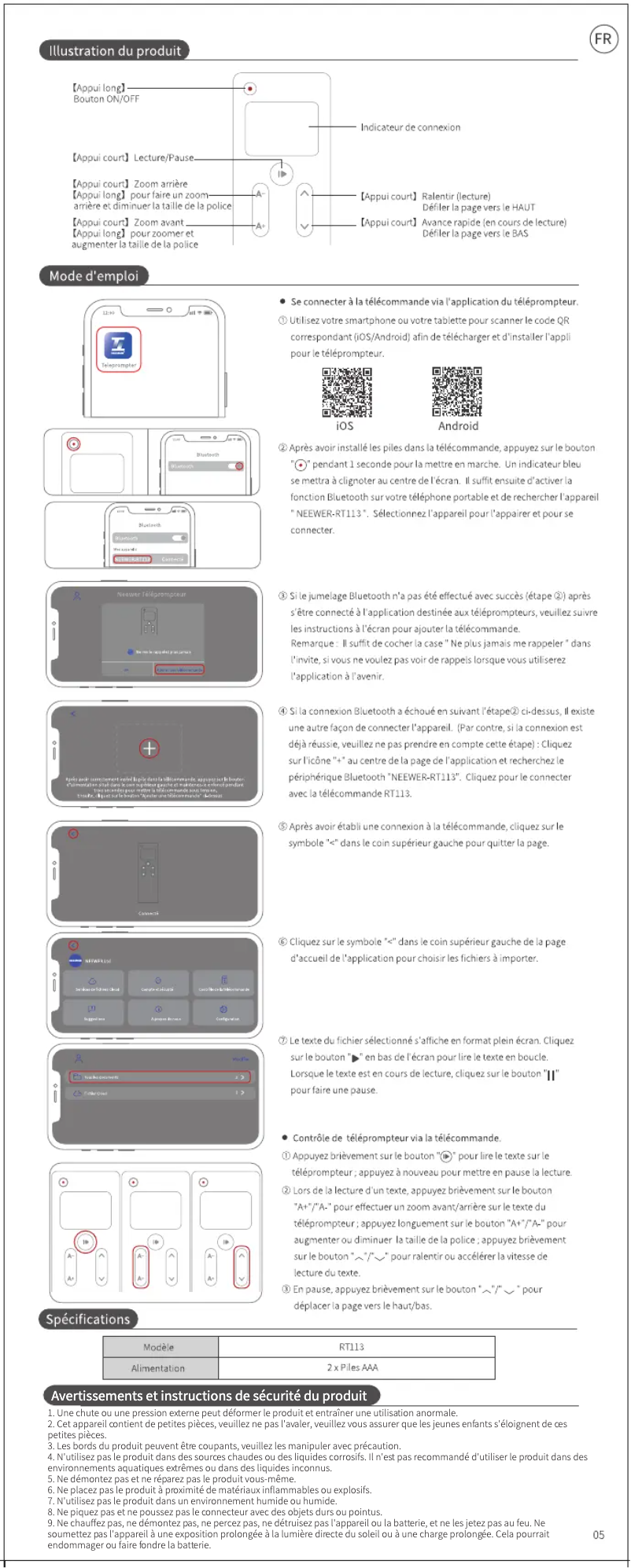 Page 1 de la notice Manuel utilisateur Neewer RT113
