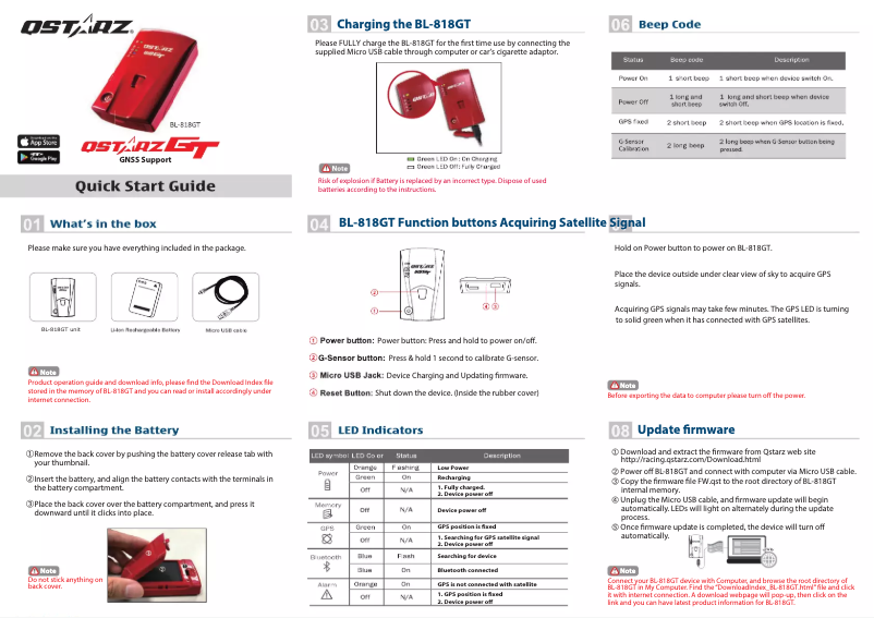 Page n°1 - Manuel utilisateur Qstarz BL-818GT