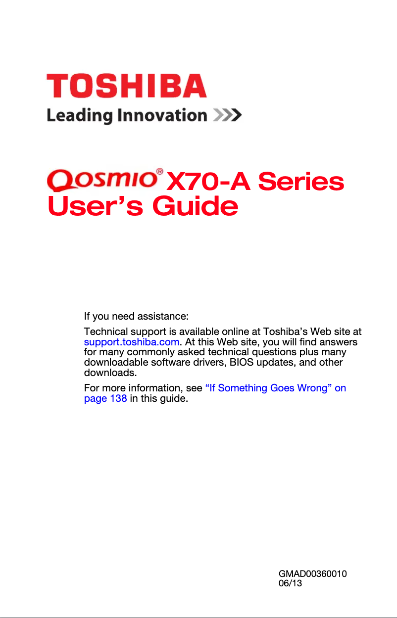 Image de la première page du manuel de l'appareil Qosmio X70