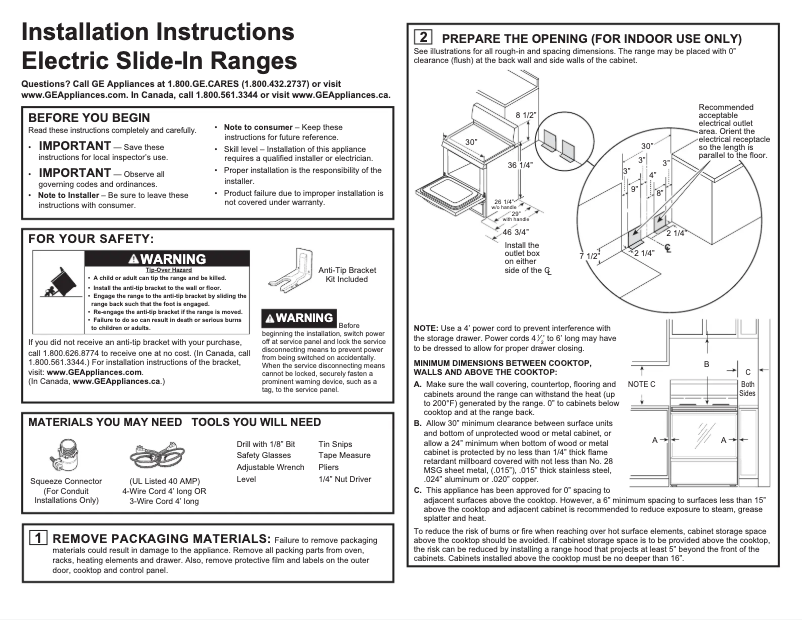 Page n°1 - Guide d'installation GE JB255DJCC