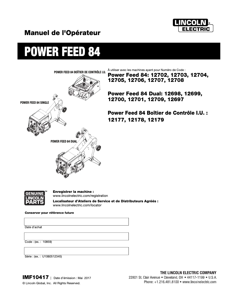 Image de la première page du manuel de l'appareil Power Feed 84