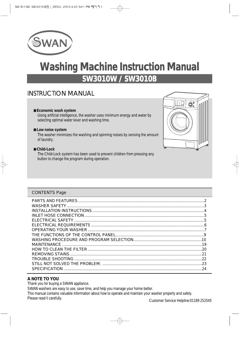 Página 1 del manual Manual de usuario Swan SW3010W