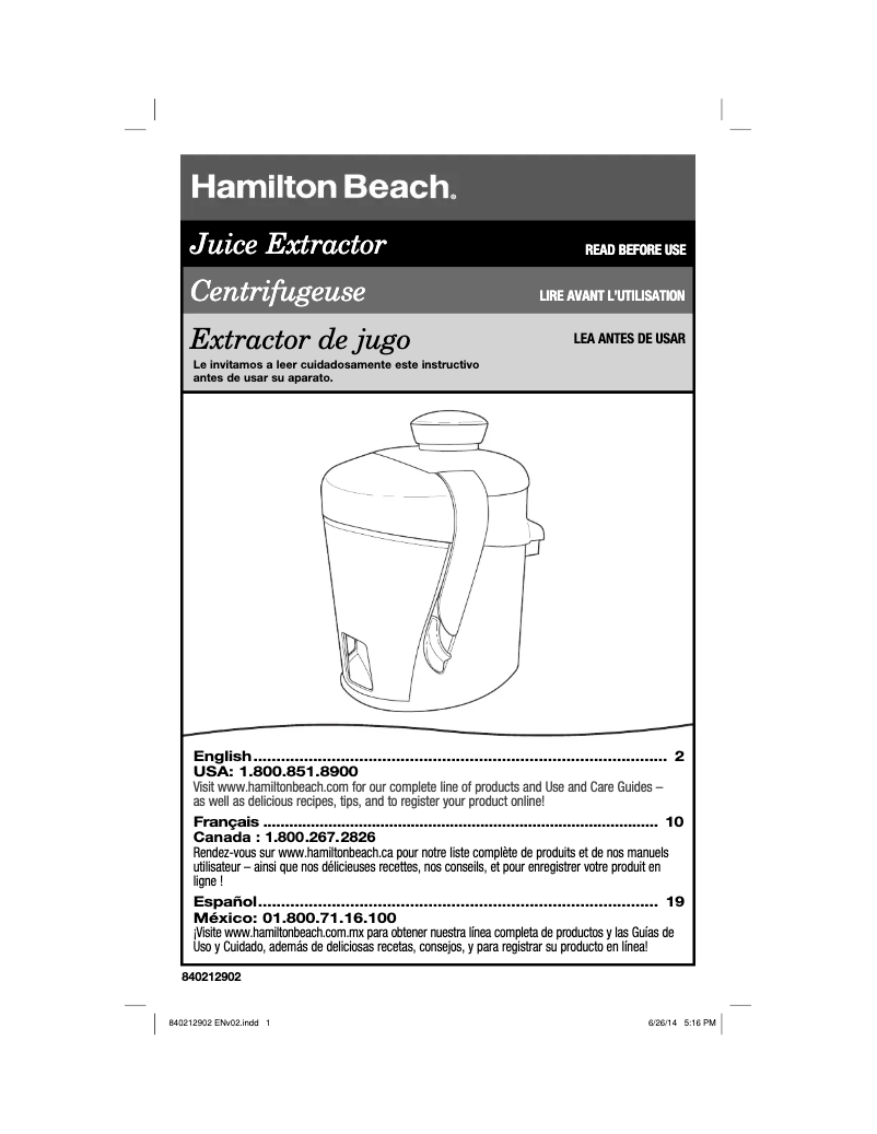 Page 1 de la notice Manuel utilisateur Hamilton Beach HealthSmart