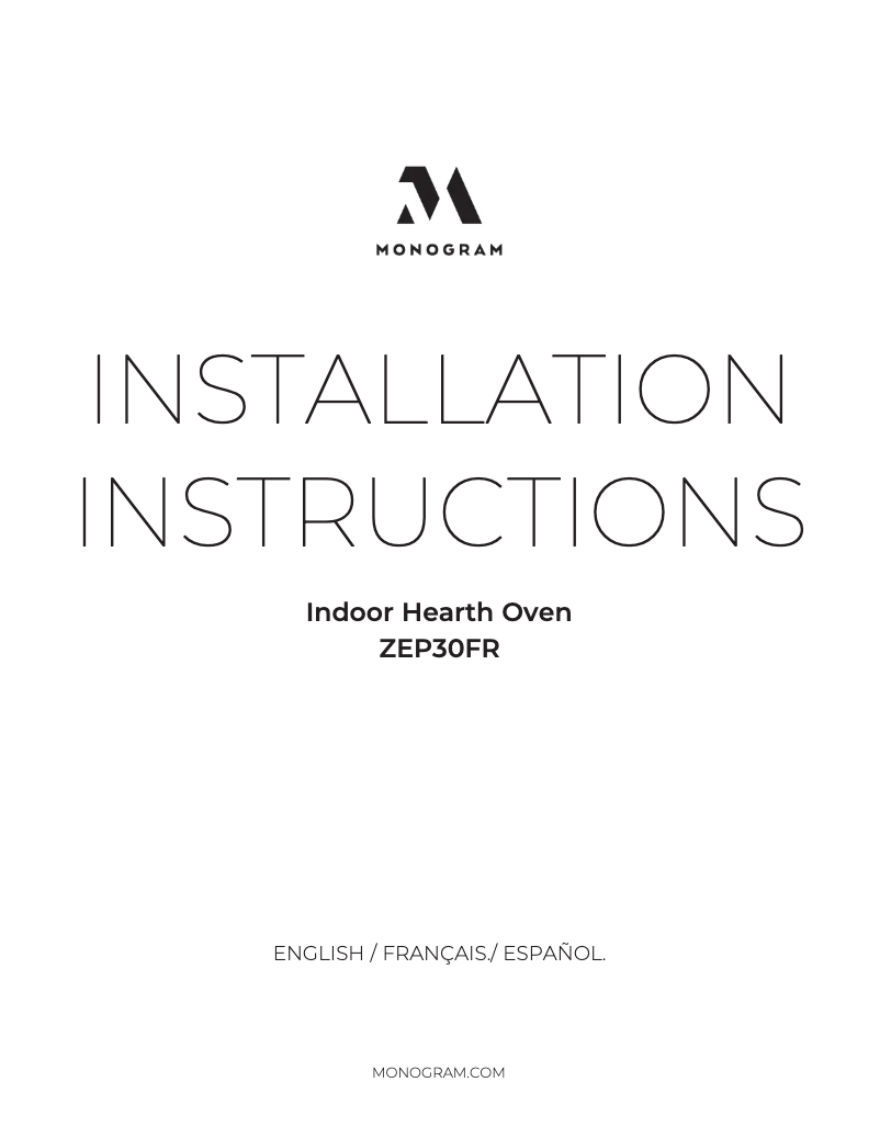 Page 1 de la notice Guide d'installation Monogram ZEP30FRSS