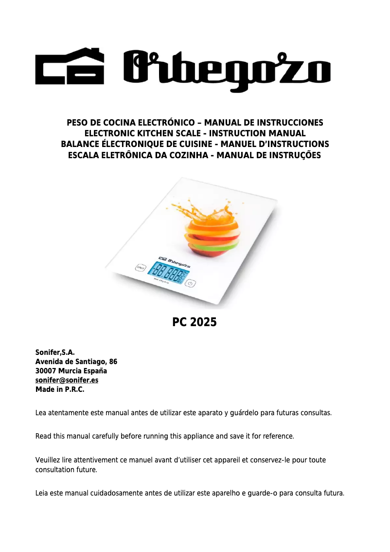 Page 1 de la notice Manuel utilisateur Orbegozo PC 2025