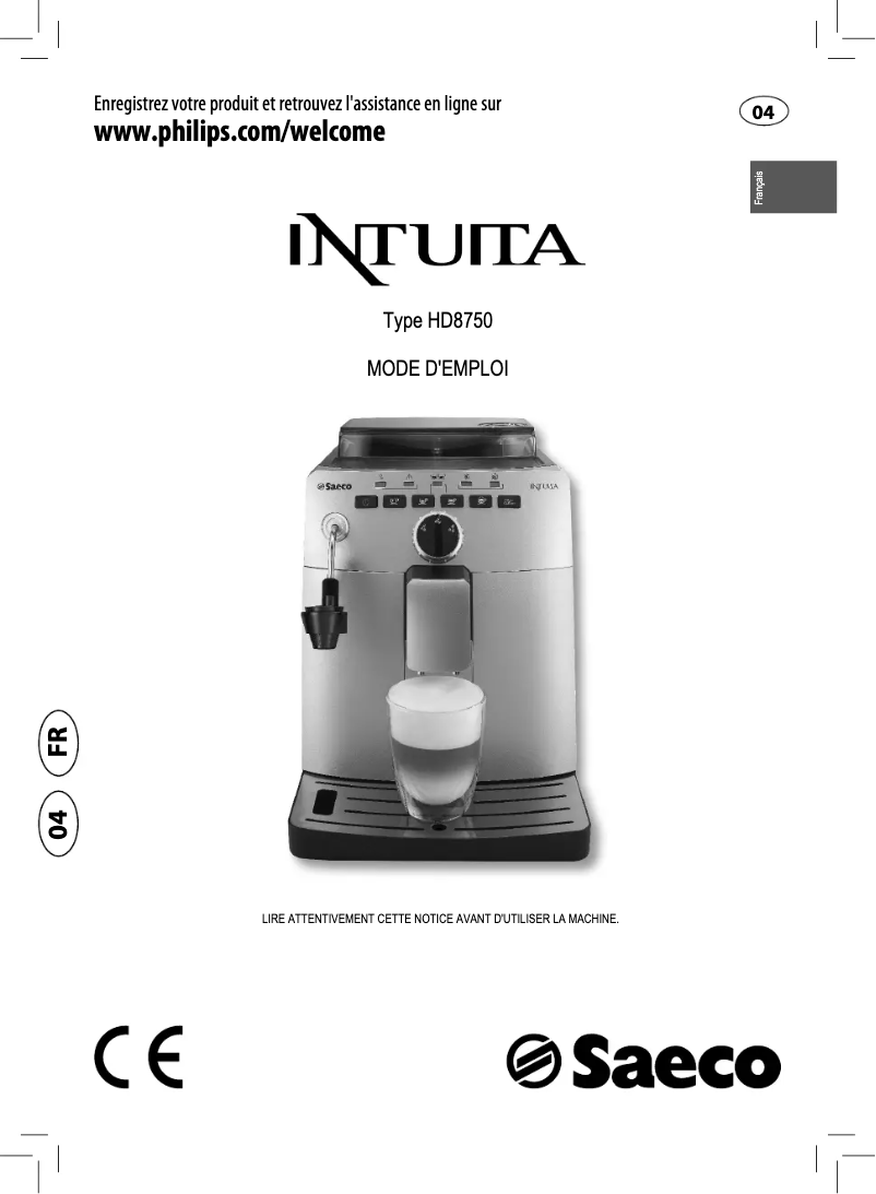 Image de la première page du manuel de l'appareil Saeco Intuita HD8750