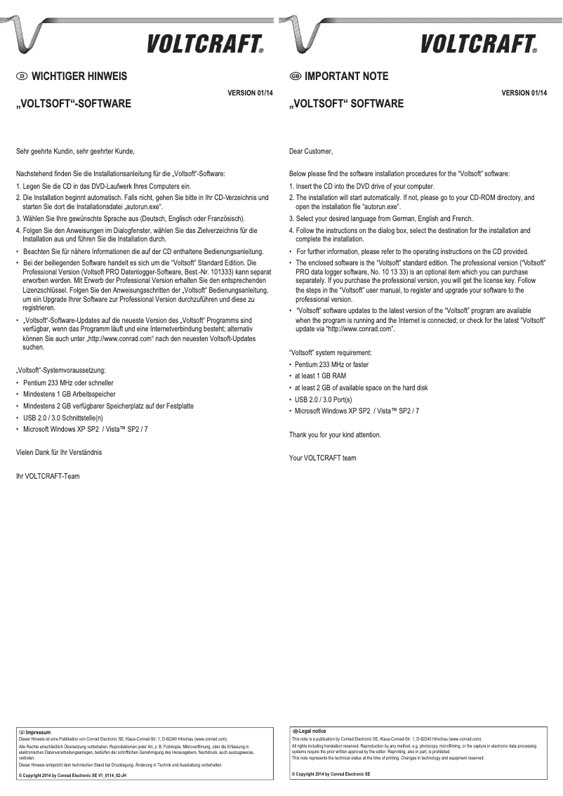 Page 1 de la notice Manuel utilisateur Voltcraft PL-125-T4