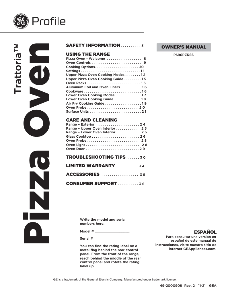 Image de la première page du manuel de l'appareil Profile PS96PZRSS