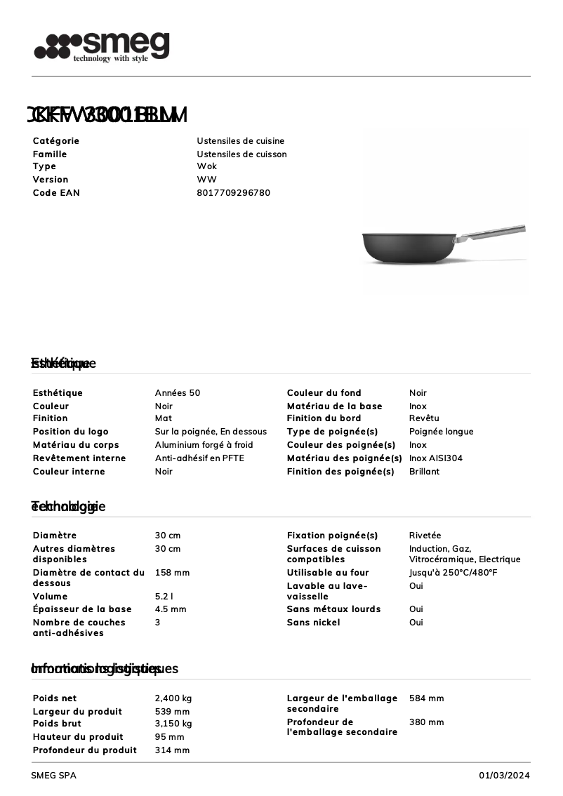 Page n°1 - Fiche technique Smeg CKFW3001BLM
