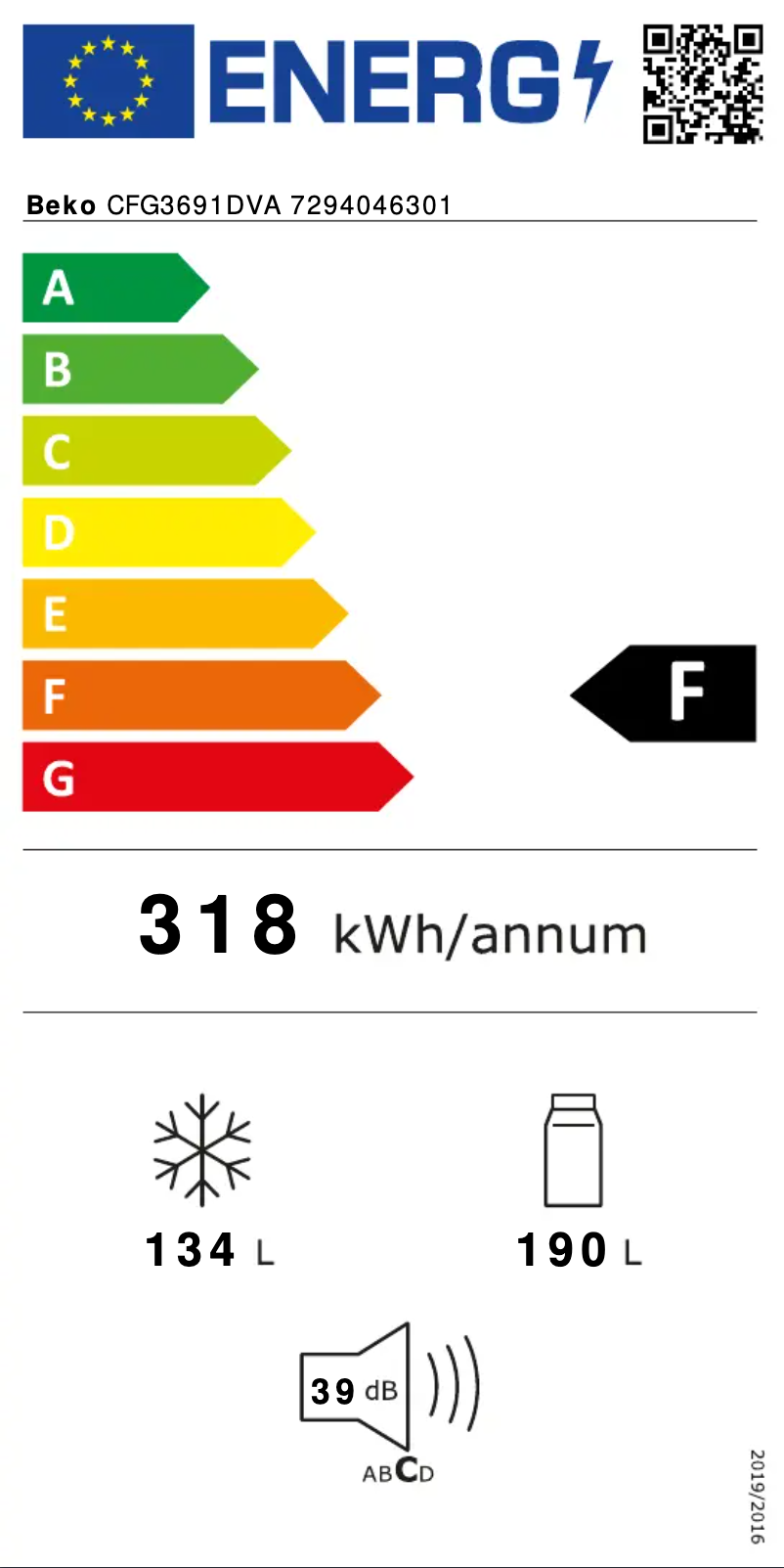 Page 1 de la notice Label énergétique Beko CFG3691DVA