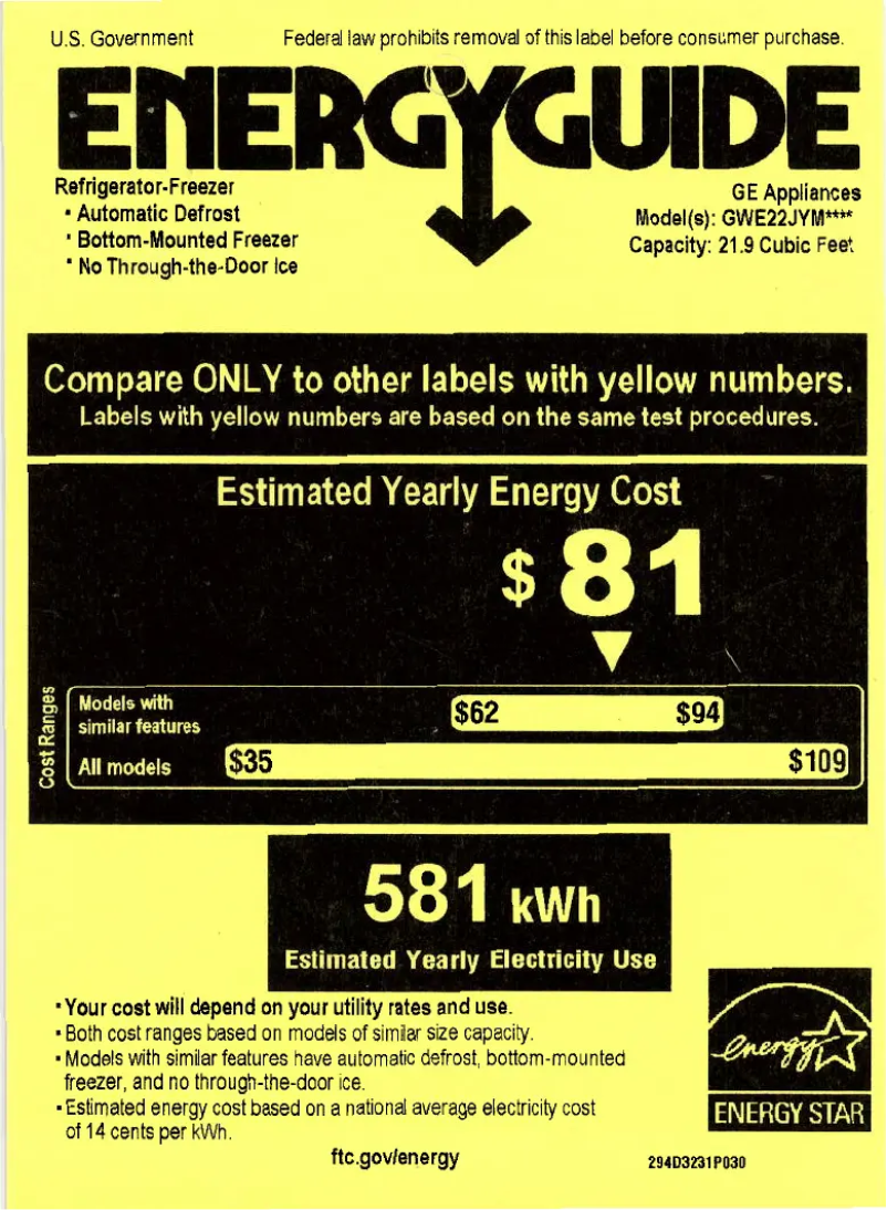 Page 1 of the manual Energy Label GE GWE22JYMFS
