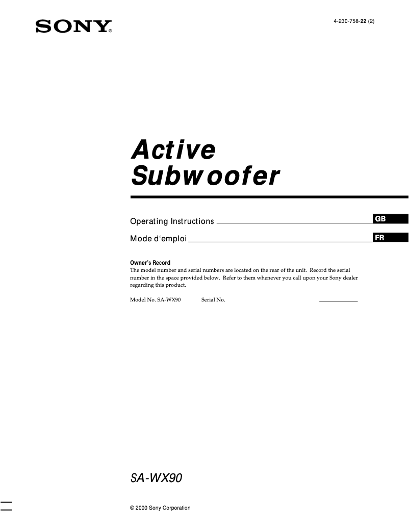 Página 1 del manual Manual de usuario Sony SA-WX90