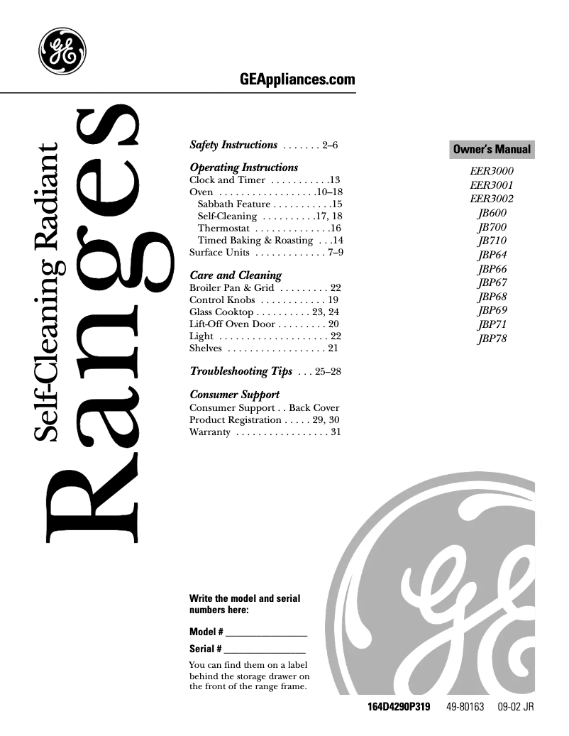 Page n°1 - Manuel utilisateur GE JB700WDWW