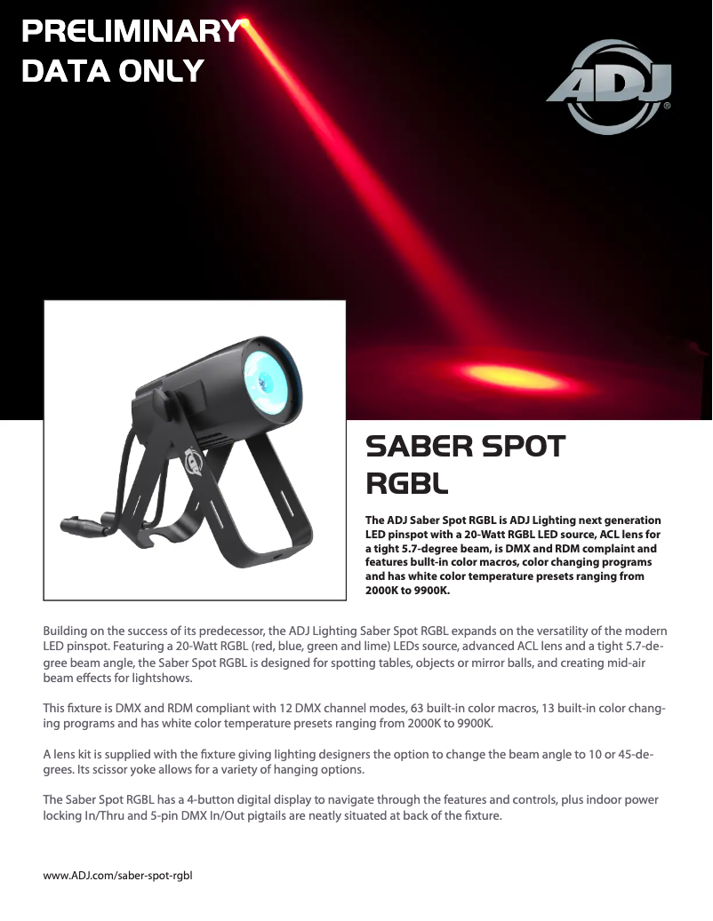 Page n°1 - Manuel utilisateur American DJ Saber Spot RGBL
