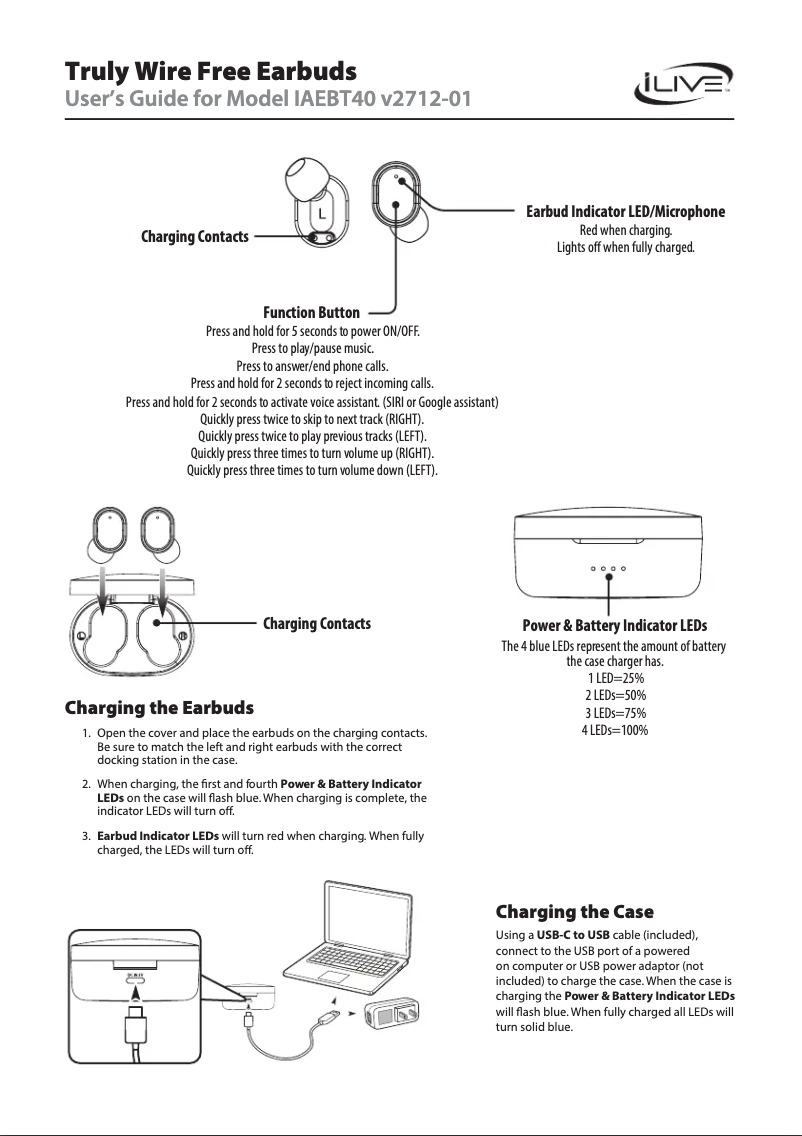 Page 1 de la notice Manuel utilisateur iLive IAEBT40