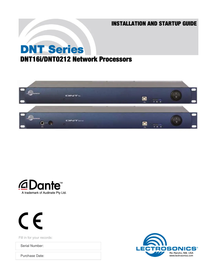 Page n°1 - Manuel utilisateur Lectrosonics DNT0212