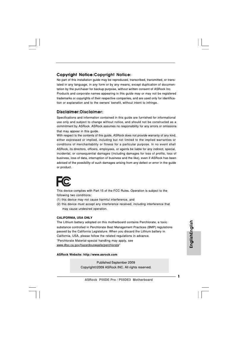 Page n°1 - Manuel utilisateur Asrock P55DE3