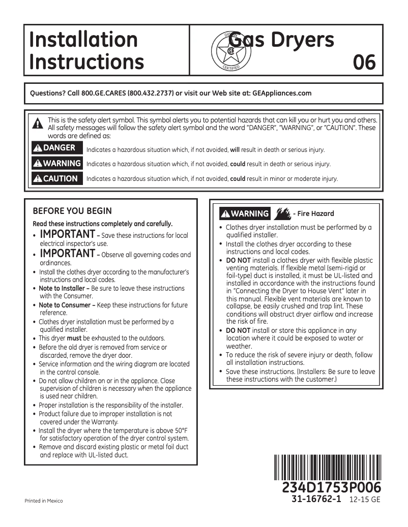 Image de la première page du manuel de l'appareil GTD86GSPJMC