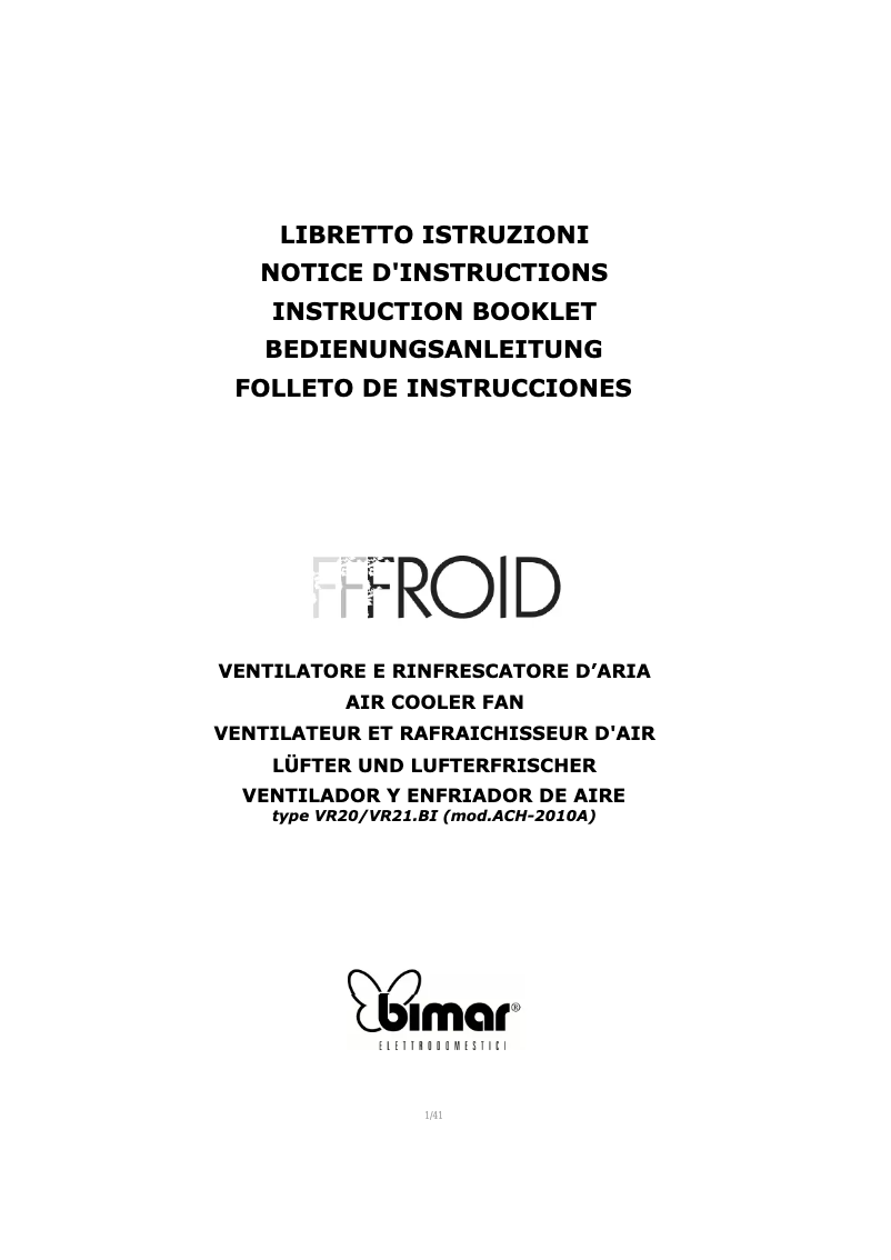 Page 1 de la notice Manuel utilisateur Bimar VR21.BI