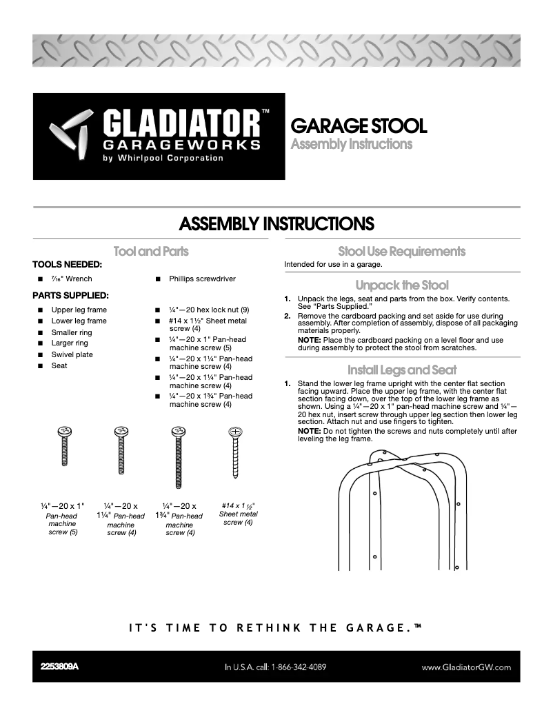 Page n°1 - Instructions / montage Gladiator GAAC30STPB