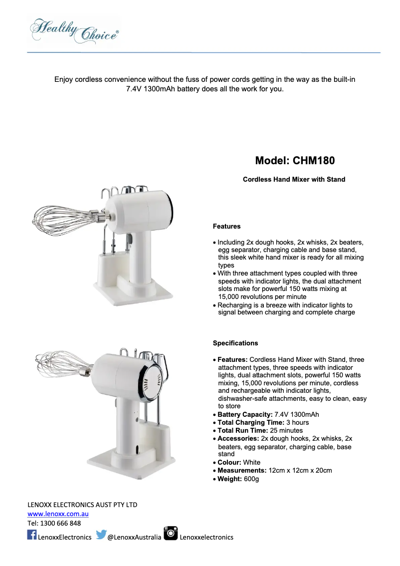 Page 1 de la notice Manuel utilisateur Healthy Choice CHM180