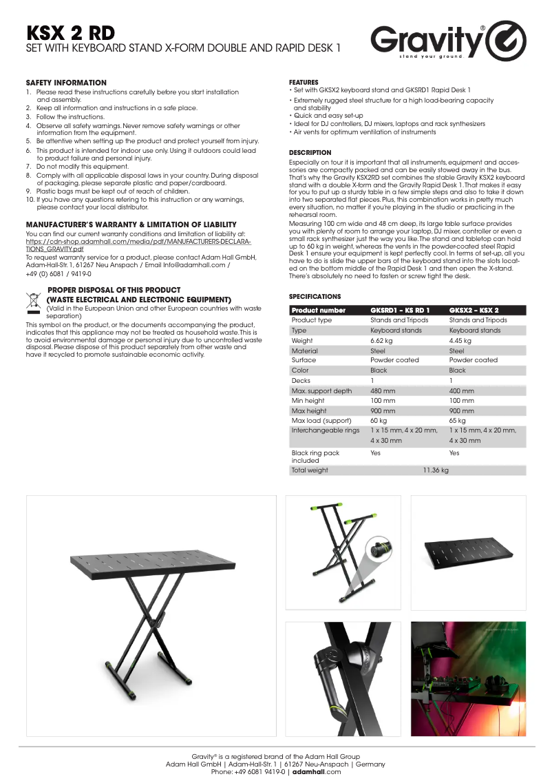 Page 1 de la notice Manuel utilisateur Gravity KSX 2