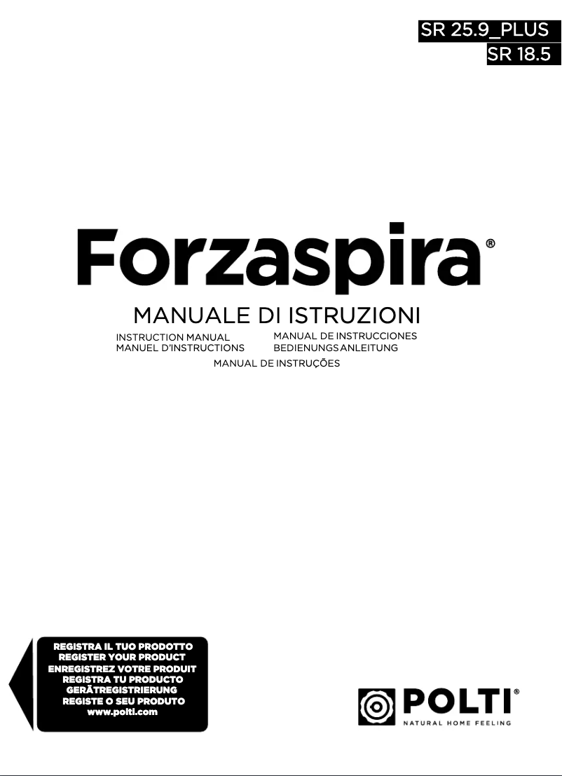 Page 1 de la notice Manuel utilisateur Polti Forzaspira SR 25.9 Plus