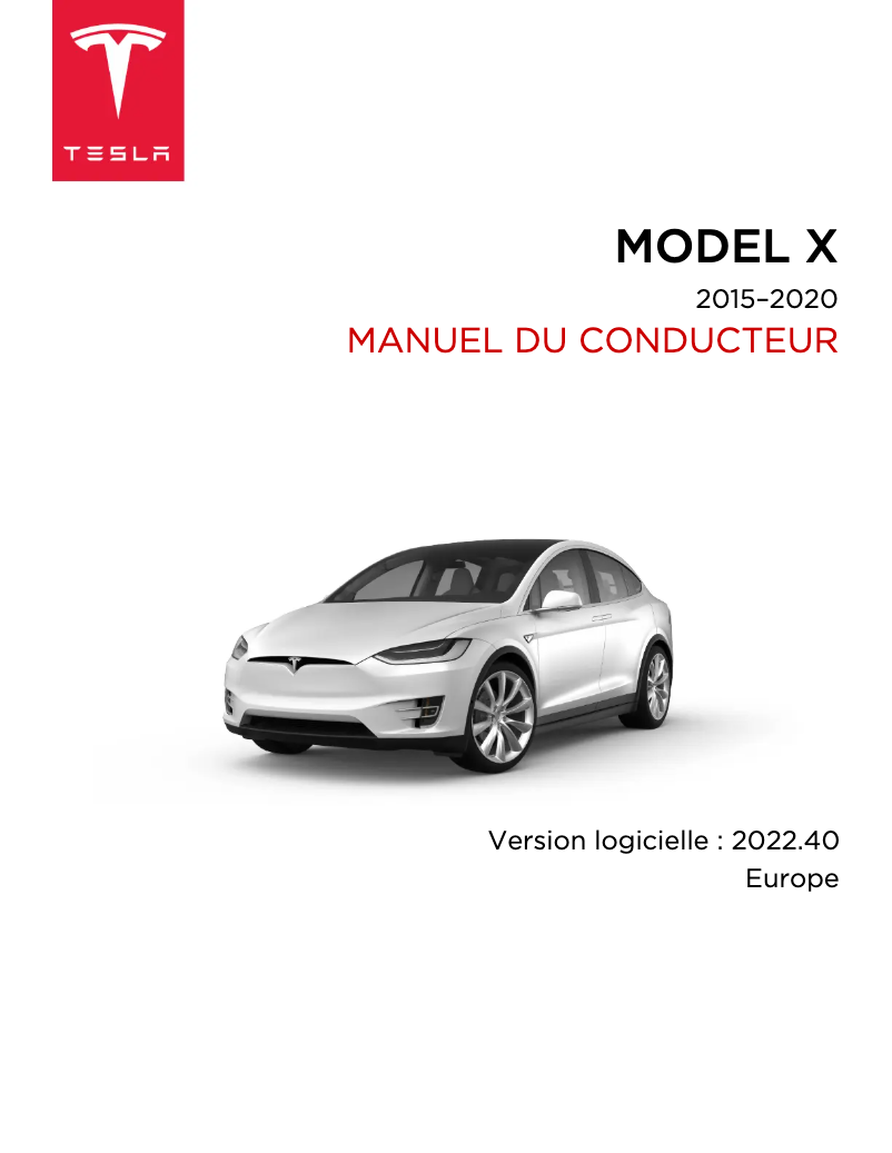 Image de la première page du manuel de l'appareil Model X (2020)