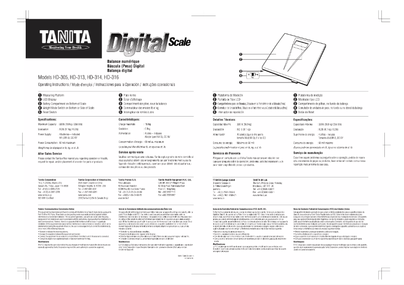 Page 1 de la notice Manuel utilisateur Tanita HD-305