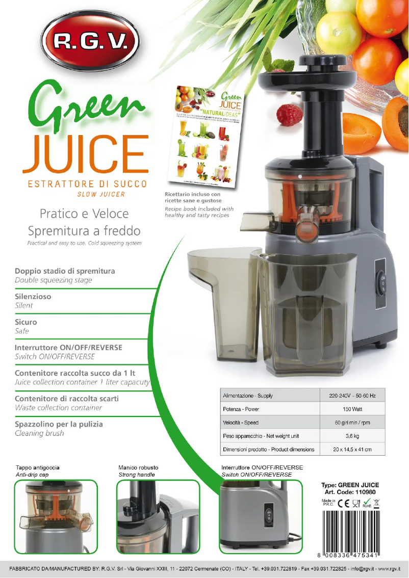 Page 1 de la notice Fiche technique RGV Green Juice