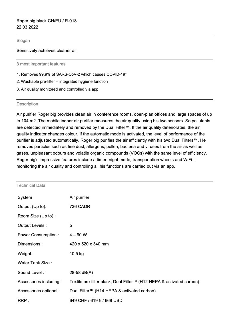 Image de la première page du manuel de l'appareil Roger Big