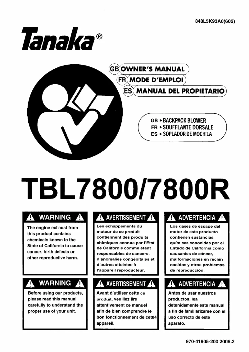 Page 1 de la notice Manuel utilisateur Tanaka TBL-7800R