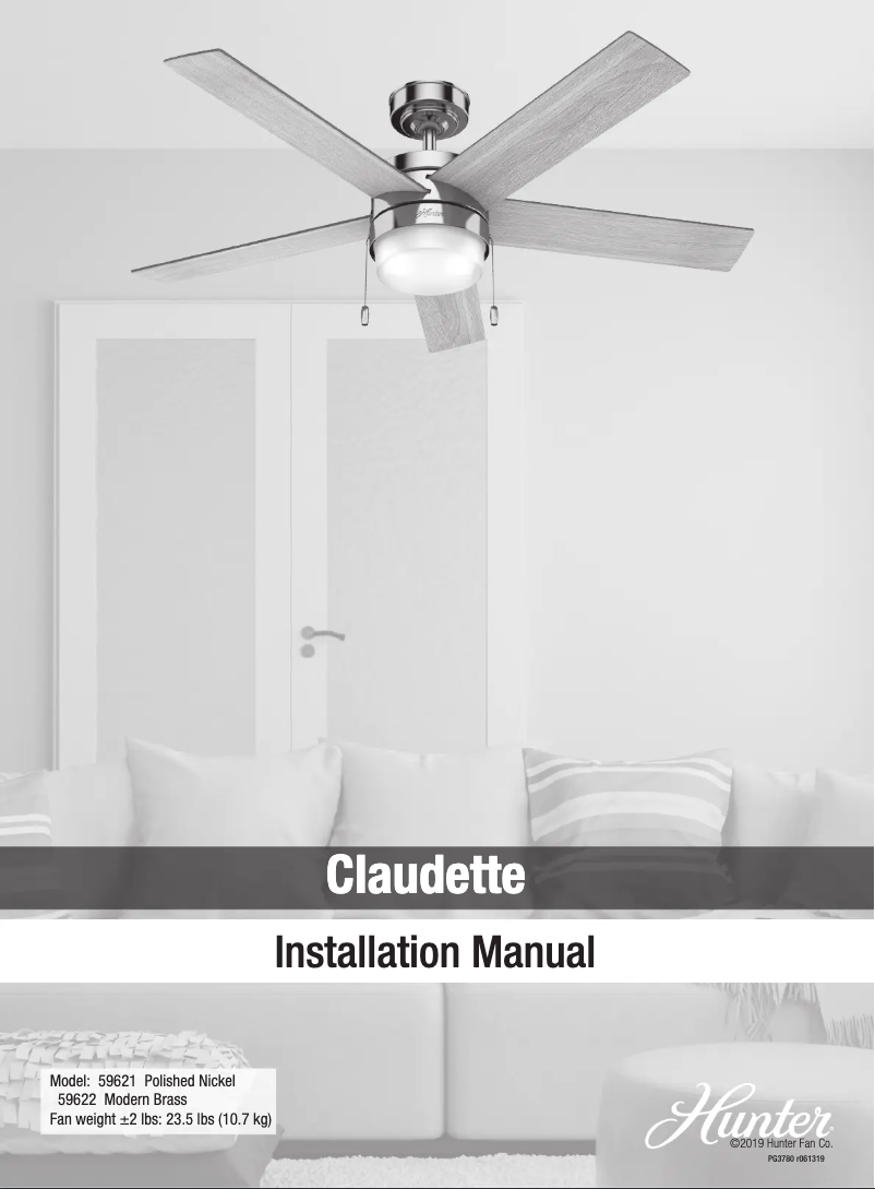 Page 1 de la notice Manuel utilisateur Hunter Claudette 59622