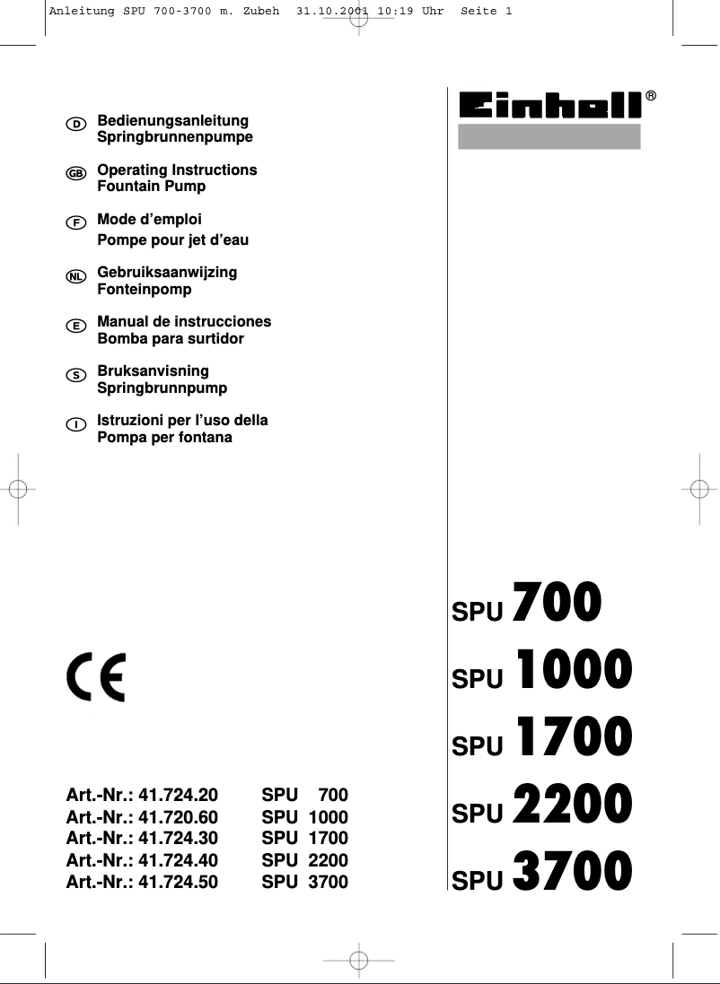 Page n°1 - Manuel utilisateur Einhell SPU 700